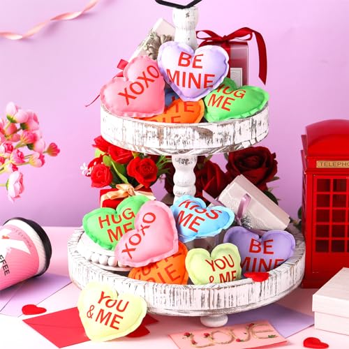 Kajaia 12 Pcs Valentine's Day Conversation Heart Decoration Stuffed Fabric Heart Ornament Rustic Colorful Love Decor Cute Tiered Tray Decor Bowl Filler for Valentine Gift Kitchen Home Wedding (Cute) - Image 2