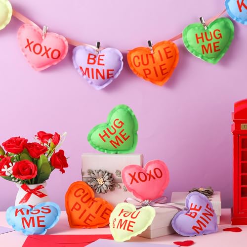 Kajaia 12 Pcs Valentine's Day Conversation Heart Decoration Stuffed Fabric Heart Ornament Rustic Colorful Love Decor Cute Tiered Tray Decor Bowl Filler for Valentine Gift Kitchen Home Wedding (Cute) - Image 3