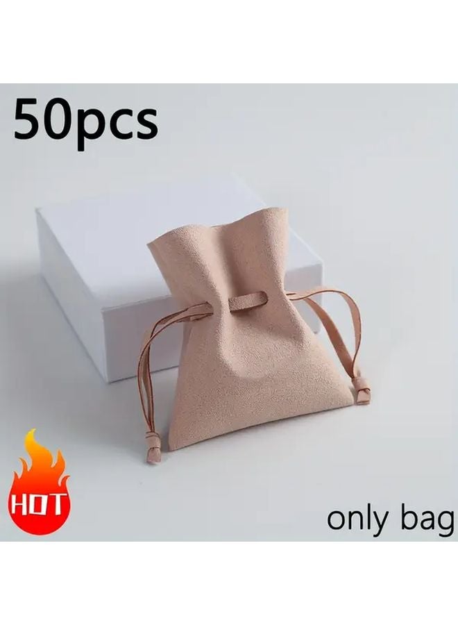 50 قطعة من أكياس المجوهرات من ميكروفايبر باللون الوردي الفاتح لتخزين الخواتم والقلادات وتغليف الهدايا - Image 1