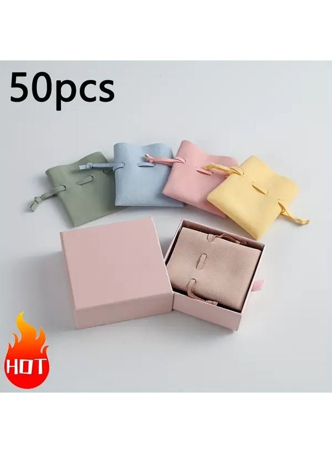 50 قطعة من أكياس المجوهرات من ميكروفايبر باللون الوردي الفاتح لتخزين الخواتم والقلادات وتغليف الهدايا - Image 2