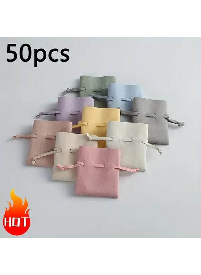 50 قطعة من أكياس المجوهرات من ميكروفايبر باللون الوردي الفاتح لتخزين الخواتم والقلادات وتغليف الهدايا - Image 4