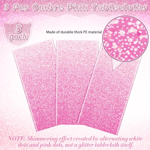 FunnyPars 3 Pack Ombre Pink Plastic Tablecloth for Parties,Gradient Pastel Pink Disposable Tablecloths Rectangle Tables,Light Pink Sprinkle Table Cover Wedding Birthday Anniversary Party,54x108Inch - Image 4