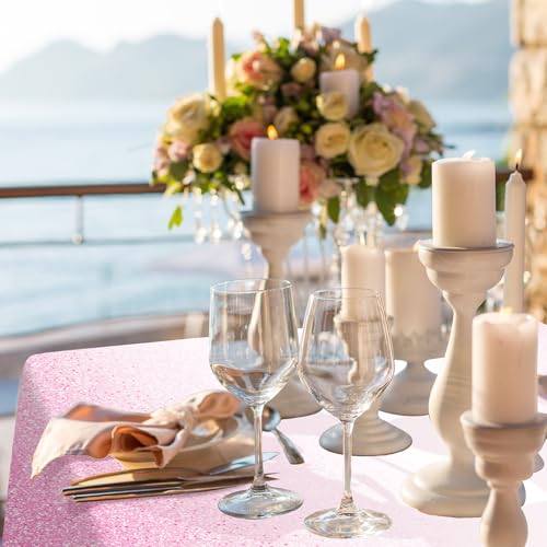 FunnyPars 3 Pack Ombre Pink Plastic Tablecloth for Parties,Gradient Pastel Pink Disposable Tablecloths Rectangle Tables,Light Pink Sprinkle Table Cover Wedding Birthday Anniversary Party,54x108Inch - Image 5