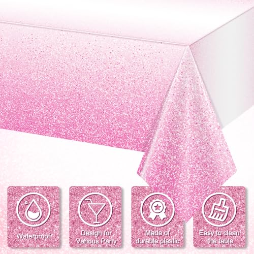 FunnyPars 3 Pack Ombre Pink Plastic Tablecloth for Parties,Gradient Pastel Pink Disposable Tablecloths Rectangle Tables,Light Pink Sprinkle Table Cover Wedding Birthday Anniversary Party,54x108Inch - Image 3