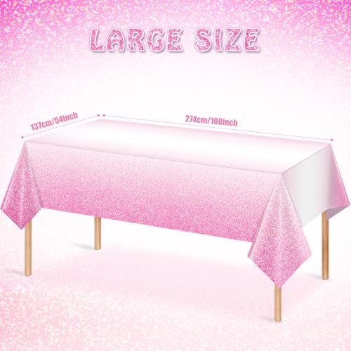 FunnyPars 3 Pack Ombre Pink Plastic Tablecloth for Parties,Gradient Pastel Pink Disposable Tablecloths Rectangle Tables,Light Pink Sprinkle Table Cover Wedding Birthday Anniversary Party,54x108Inch - Image 2