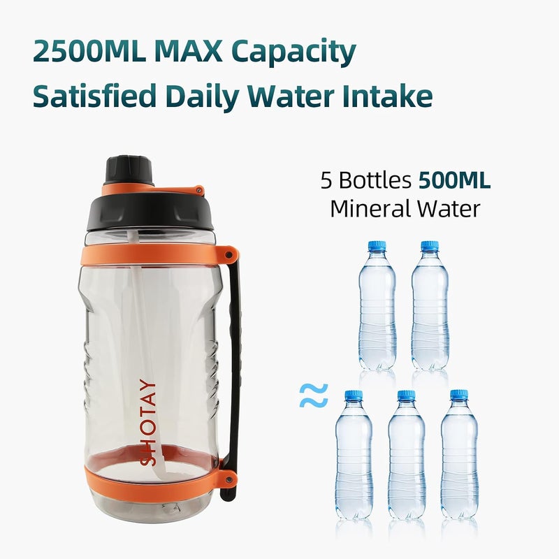 SHOTAY 2.5L/3.1L Sports Water Bottles With Removable Straw, BPA Free And Leakproof, Big Water Jug for Fitness, Gym, Sports And Camping Orange. - Image 3