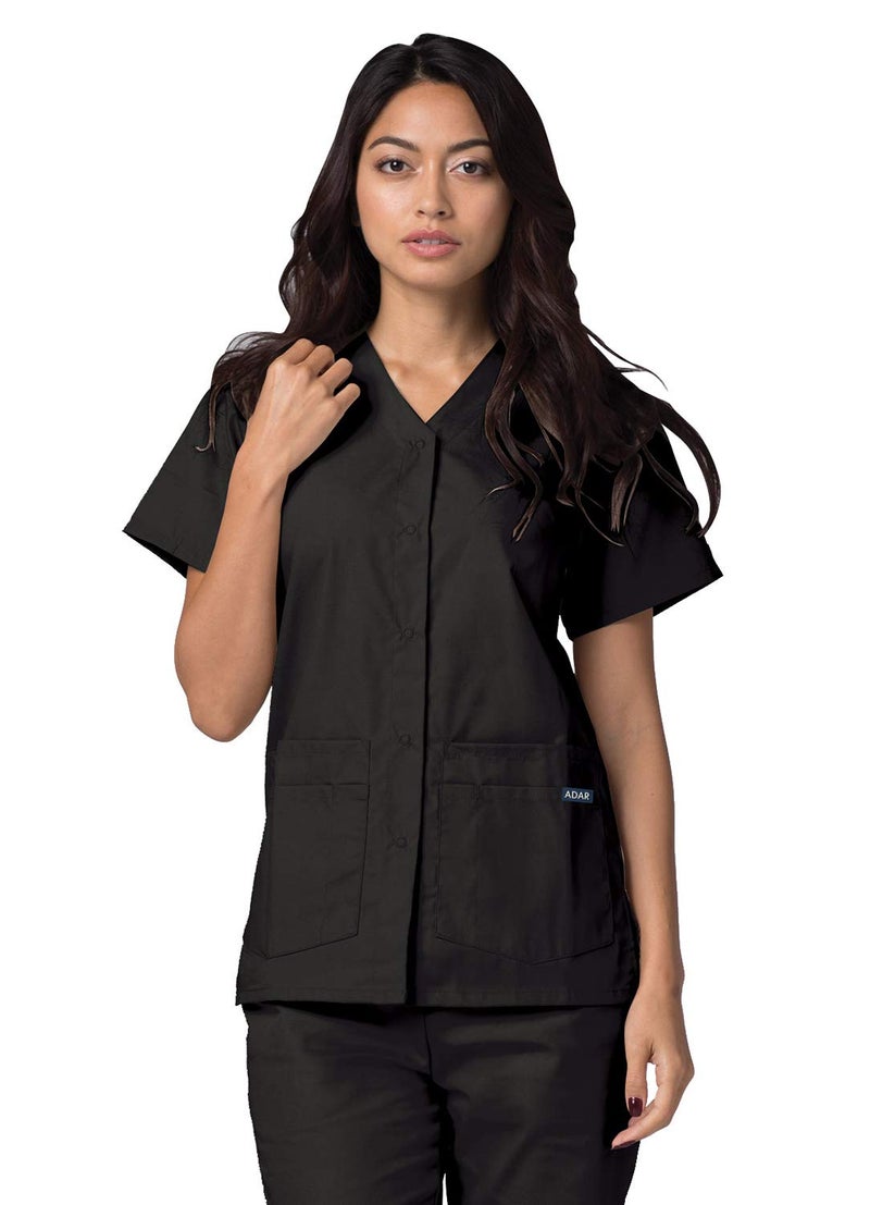 Adar Uniforms Women's Universal Snap Front Scrub Top - 604 - Black - M - Image 1