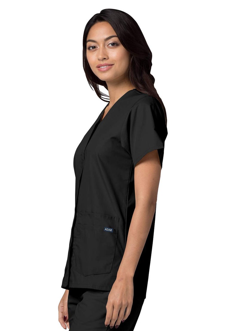 Adar Uniforms Women's Universal Snap Front Scrub Top - 604 - Black - M - Image 3