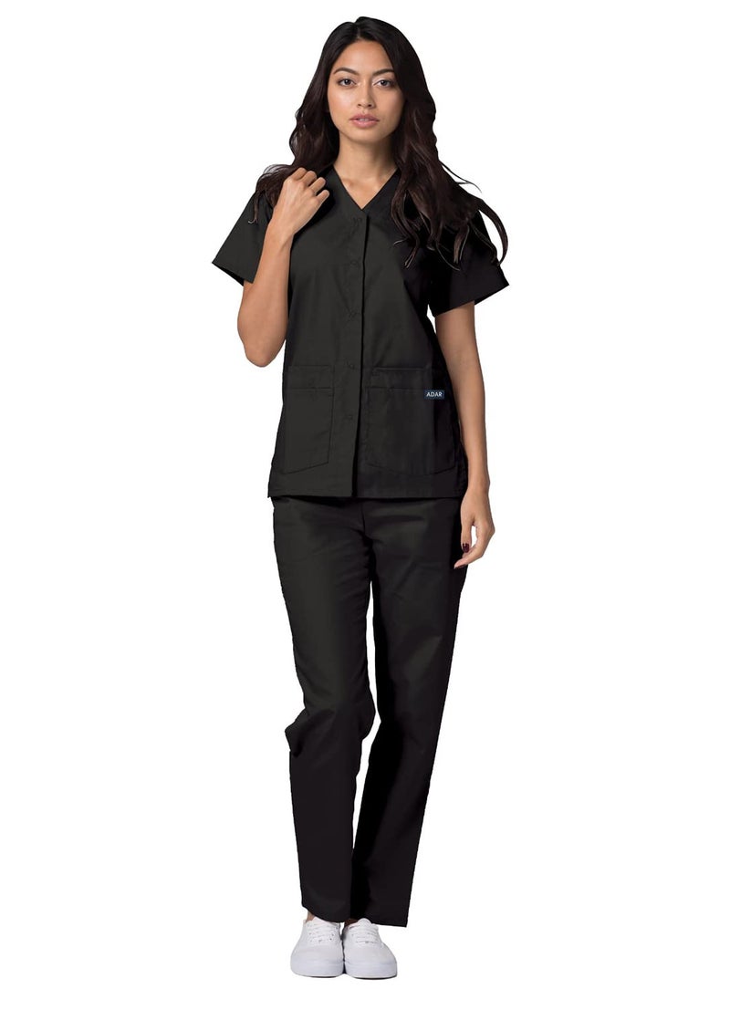 Adar Uniforms Women's Universal Snap Front Scrub Top - 604 - Black - M - Image 4