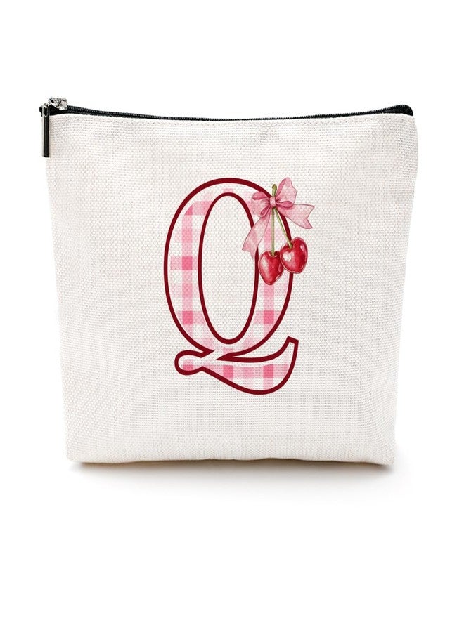 CQM Softball Baseball Rugby Volleyball Soccer Gifts Initial Makeup Bag Monogrammed Letter A-Z Cosmetic Bag for Girls Women Player Coach Lover Christmas, Cherry, 9.6 x 7.4 inches, Q - Image 1