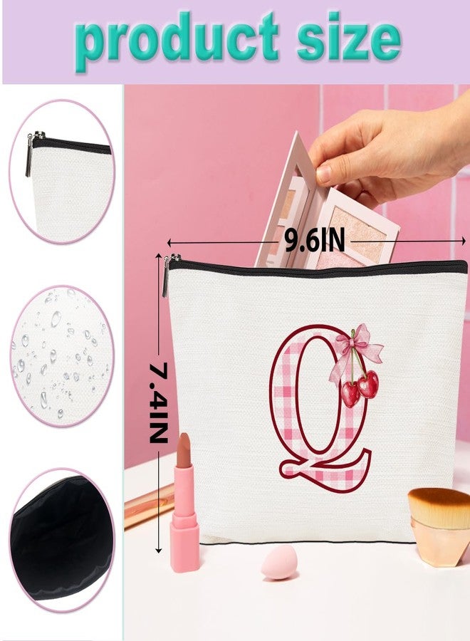 CQM Softball Baseball Rugby Volleyball Soccer Gifts Initial Makeup Bag Monogrammed Letter A-Z Cosmetic Bag for Girls Women Player Coach Lover Christmas, Cherry, 9.6 x 7.4 inches, Q - Image 4