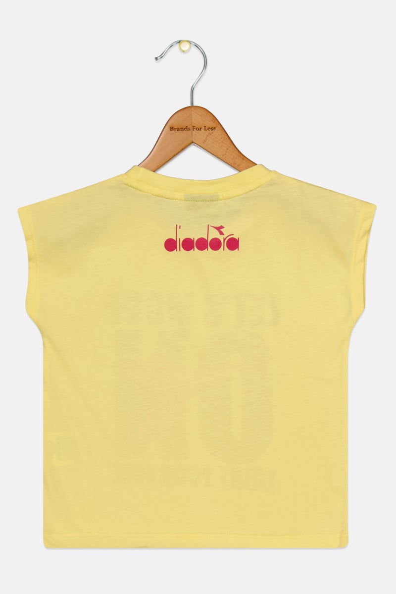 DIADORA Toddlers Girl Crew Neck Cap Sleeve Printed T-Shirts, Yellow - Image 2
