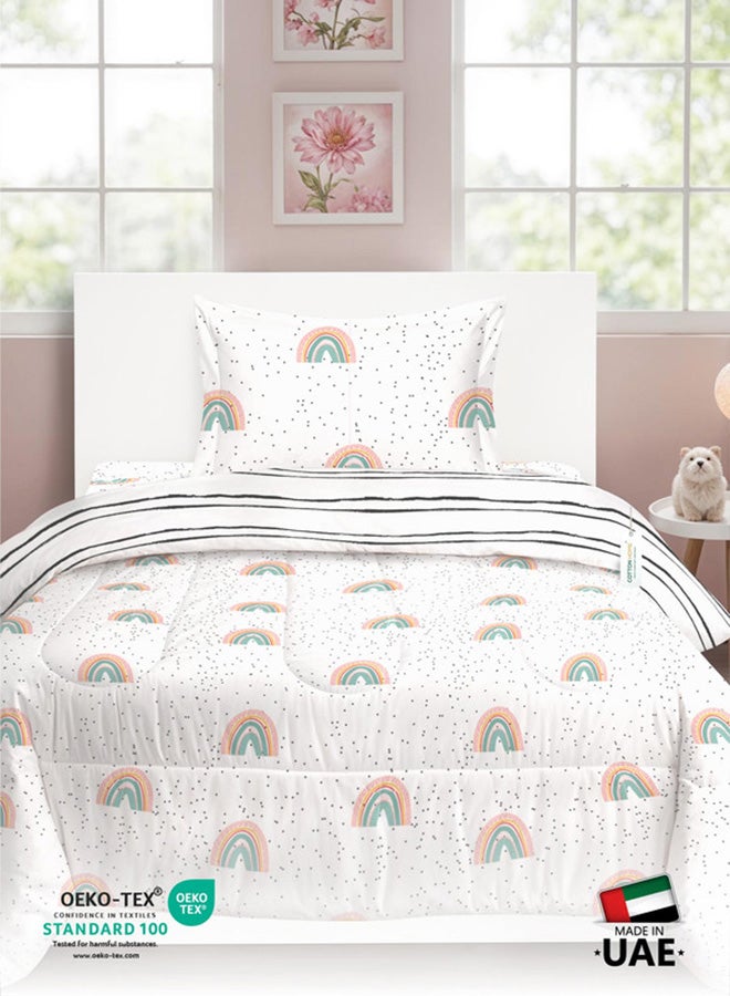 Cotton home طقم لحاف أطفال مكون من 3 قطع من القطن الفاخر يشمل، 1 قطعة لحاف 135x220 سم، 1 قطعة ملاءة مشدودة 90x200 سم، و1 قطعة غطاء وسادة 50x75+5 سم 50x75+5 سم، نقاط متلألئة - Image 5