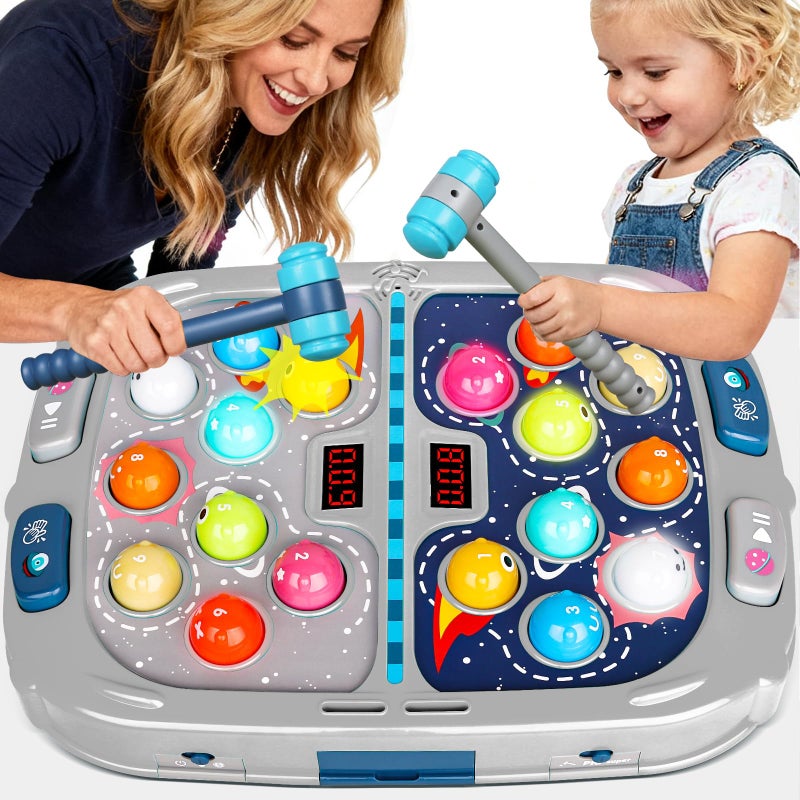 TooLion 2Player Whack Game Mole  Toys for Age 312 Kids2 Hammers3 Modes with Sound  LightSafe Educational Pounding ToyChristmas Birthday Gift for 3 4 5 6 Year Old Boys GirlsGray - Image 3
