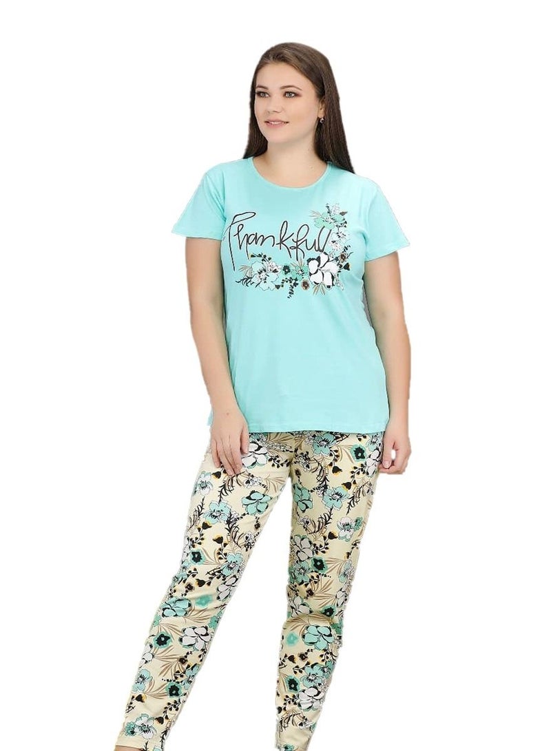 Ganna Women's short sleeved pyjamas and summer long pants made of cotton large sizes 