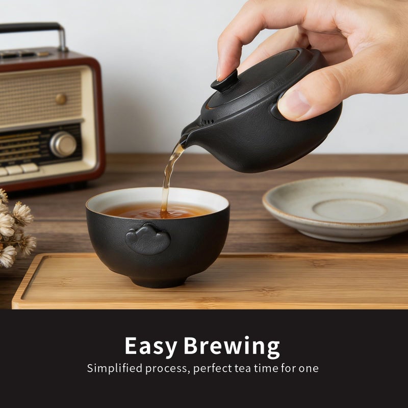 HEER Ceramic Travel Gaiwan Tea Set - Small Kungfu Teapot with Cup for One, Ideal Gift for Tea Lovers. - Image 2