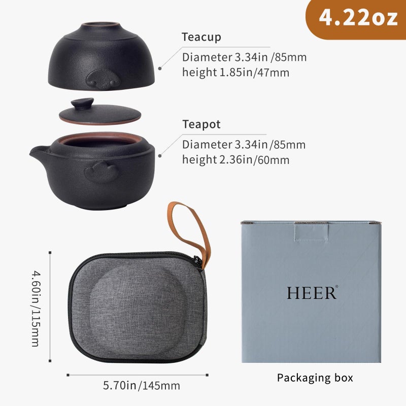 HEER Ceramic Travel Gaiwan Tea Set - Small Kungfu Teapot with Cup for One, Ideal Gift for Tea Lovers. - Image 3