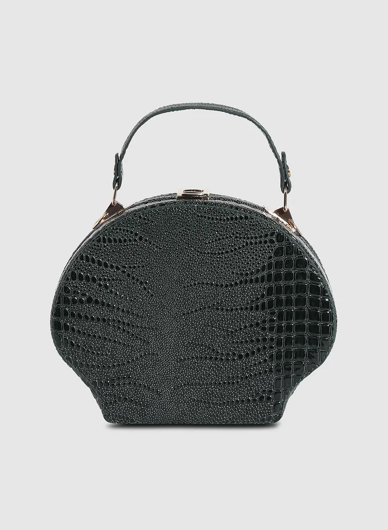 Haute Sauce Seashell Croc Handbag - Dark Green