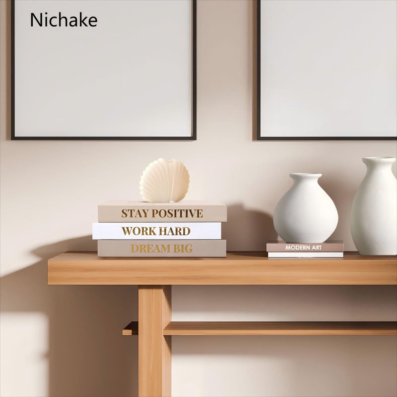 Nichake Set of 3 Linen Covered Decorative Books for Home Office Decor-Gold Foil Stamping Decor Books,Motivational Office Decor for Women Men Neutral Book Decor for Coffee Tables and Book Shelf - Image 4