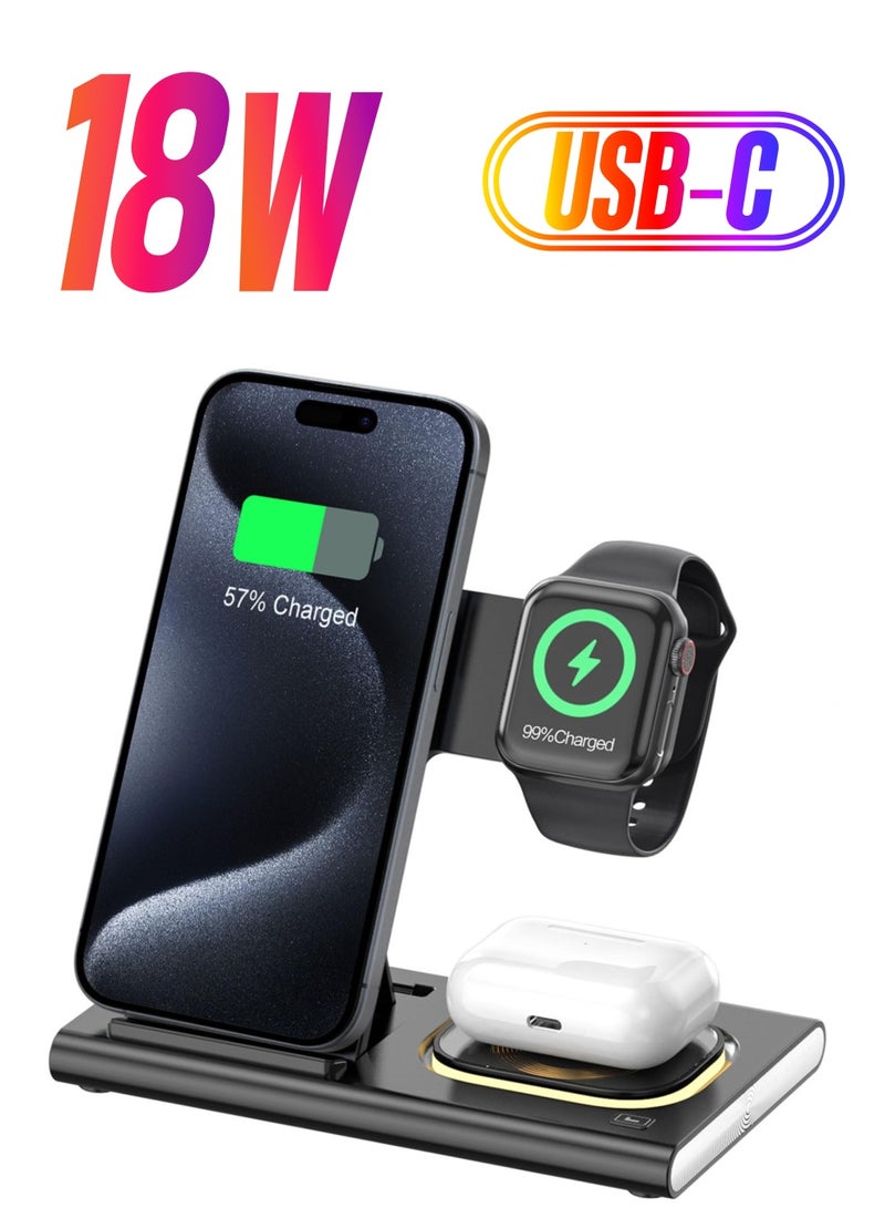 Excefore Wireless Charger, 3-in-1 Foldable Charging Station, Fast Wireless Charger for Apple Products, Travel & Lightweight, Compatible with iPhone 15/14/13/12/11, iWatch Ultra 2/9/8/7/6/SE, 3/2/Pro/2  - Image 1