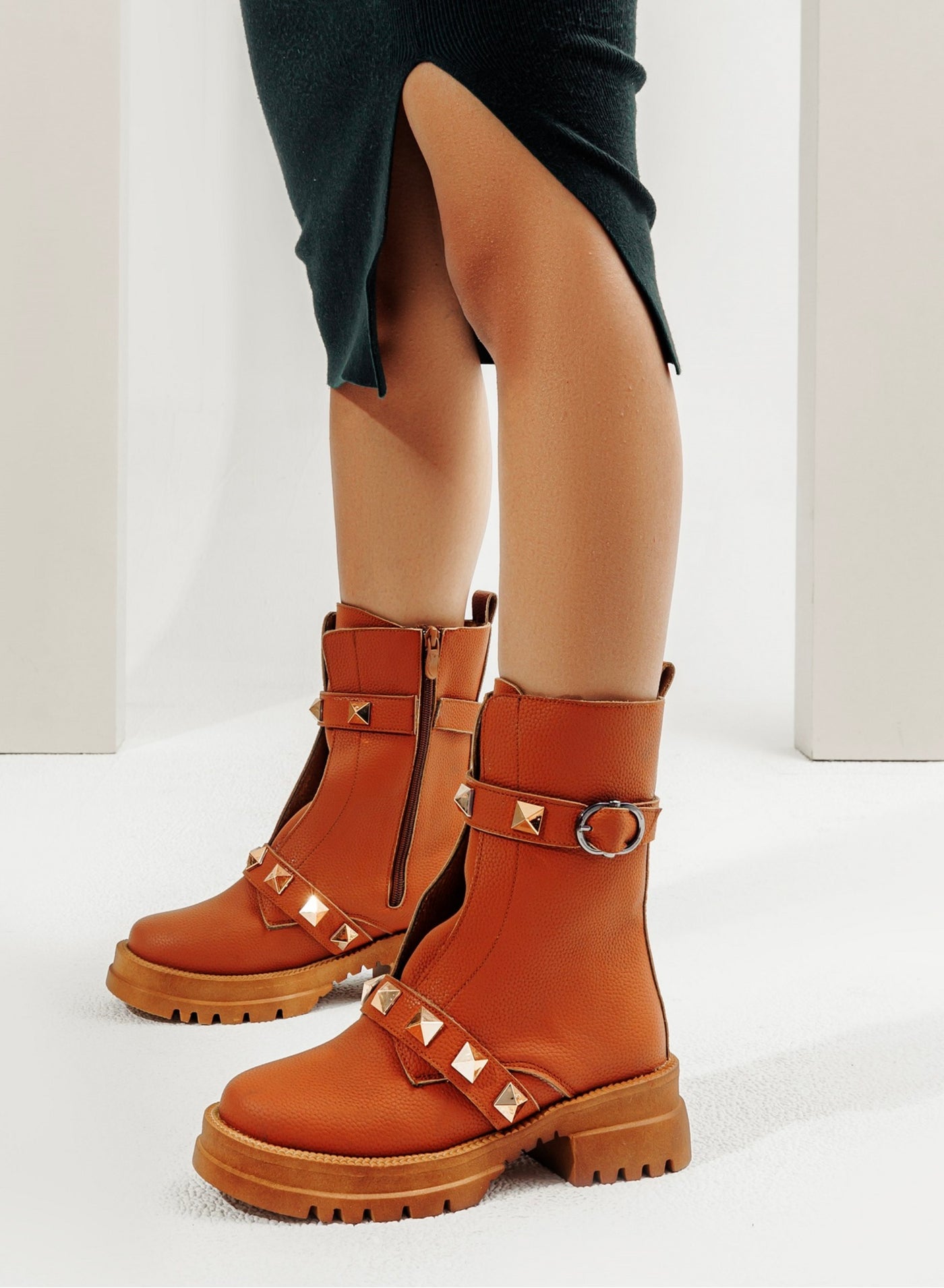 Spanish Leather Half Boot with Side Zipper