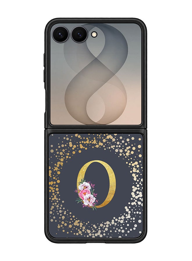 Stylizedd Rugged Case for Samsung Galaxy Z Flip8- Slim Fit Hybrid Rubber Cover Floral Monogram - O (Grey)