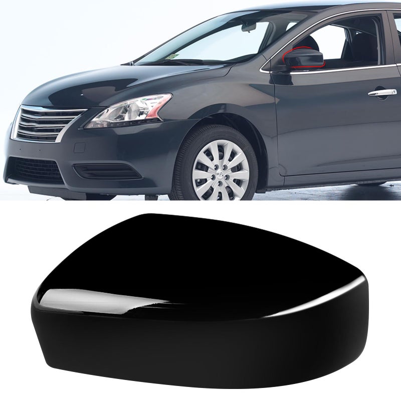 Moonlinks Compatible with Nissan Sentra 2013 2014 2015 2016 2017 2018 2019 Left Side Mirror Cover Replacement Glossy Black Left Driver Side Door Rearview Mirror Cap Trim