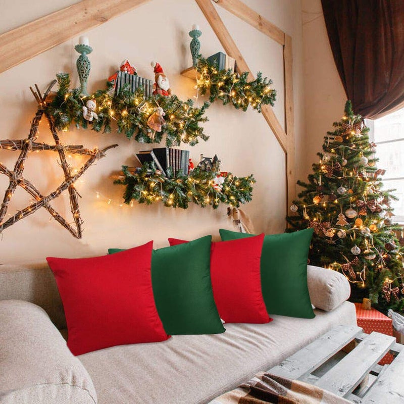 Thmyo 4-Pack 100% Cotton Comfortable Solid Decorative Throw Pillow Case Square Cushion Cover Pillowcases St Patricks Day DIY Throw Pillow Covers for Sofa(18x18 inch/ 45x45cm,Christmas Green) - Image 4