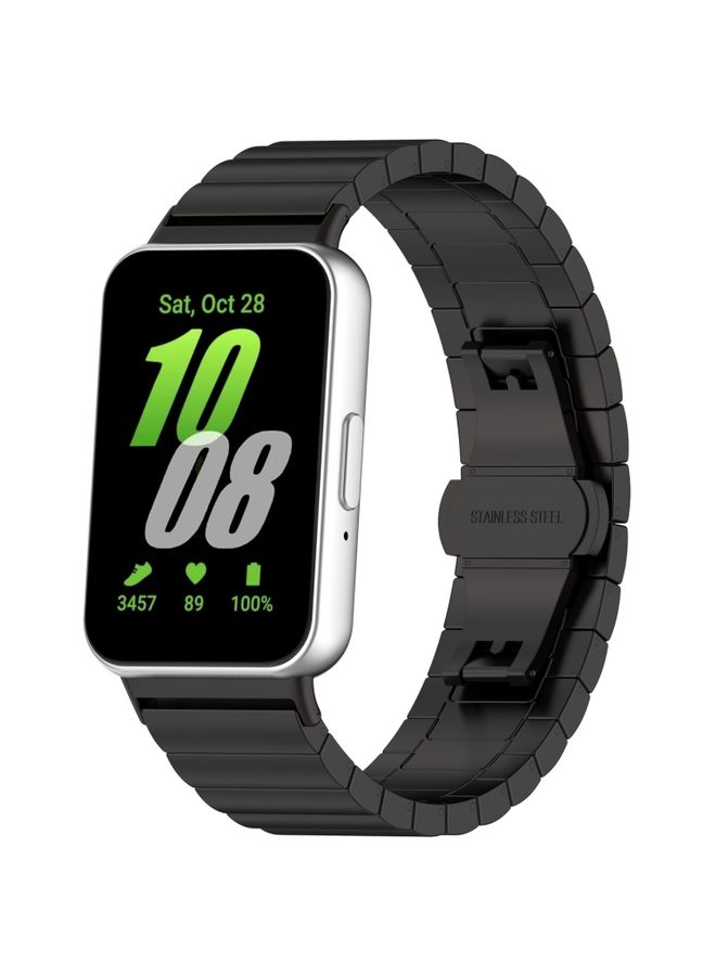 Replacement Strap For Samsung Galaxy Fit 3 SM-R390 One Bead Stainless Steel Metal Watch Band Black