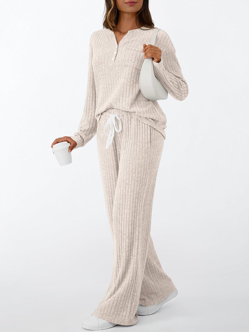 LILLUSORY Womens 2 Piece Lounge Sets Matching Airport Travel Outfits 2026 Spring Clothing Fall Pajamas Sweat Suits Pockets Apricot XS - Image 3