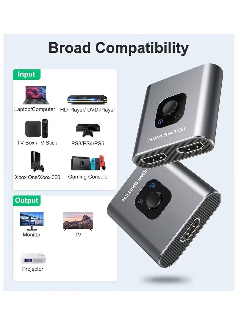 CGSYJ HDMI Splitter, 4K HDMI Switch 2 in 1 Out or 1 in 2 Out, Aluminum HDMI Switcher for TV/PC/Laptop/DVD/PS4/PS3/Xbox 360/Xbox One/TV Stick/Game Box/Blu-ray Player/Projector - Image 5