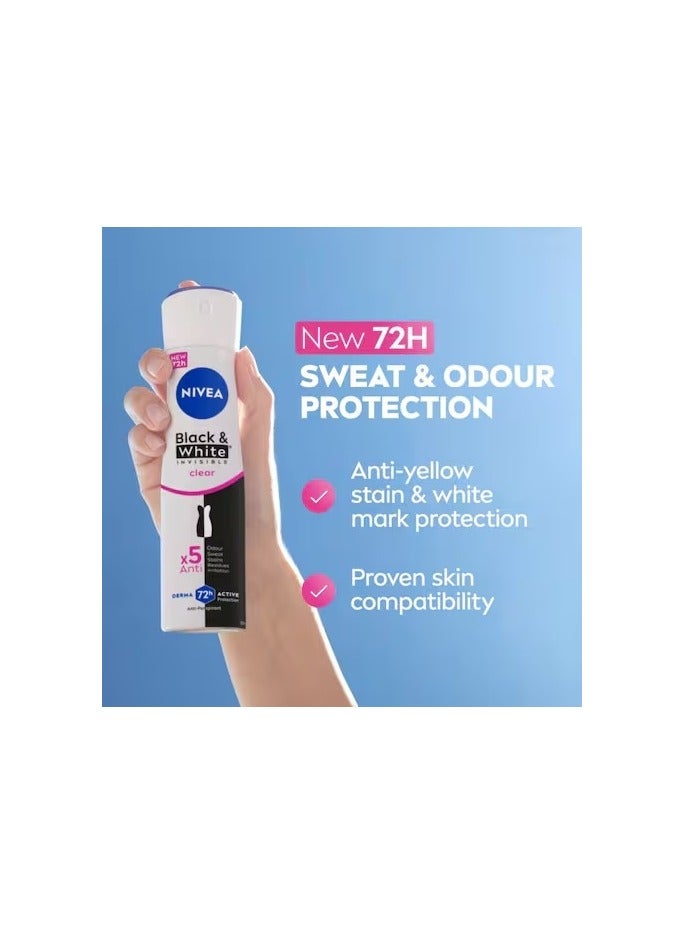 Nivea Black & White Invisible Antiperspirant Deodorant Spray for Women, Clear, 72H Active Protection, 150ml (Pack of 2) - Image 3