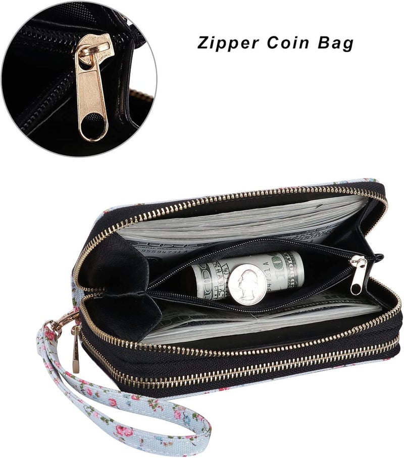 HAWEE Cellphone Wallet for Women Dual Zipper Long Purse with Removable Wristlet - Image 3