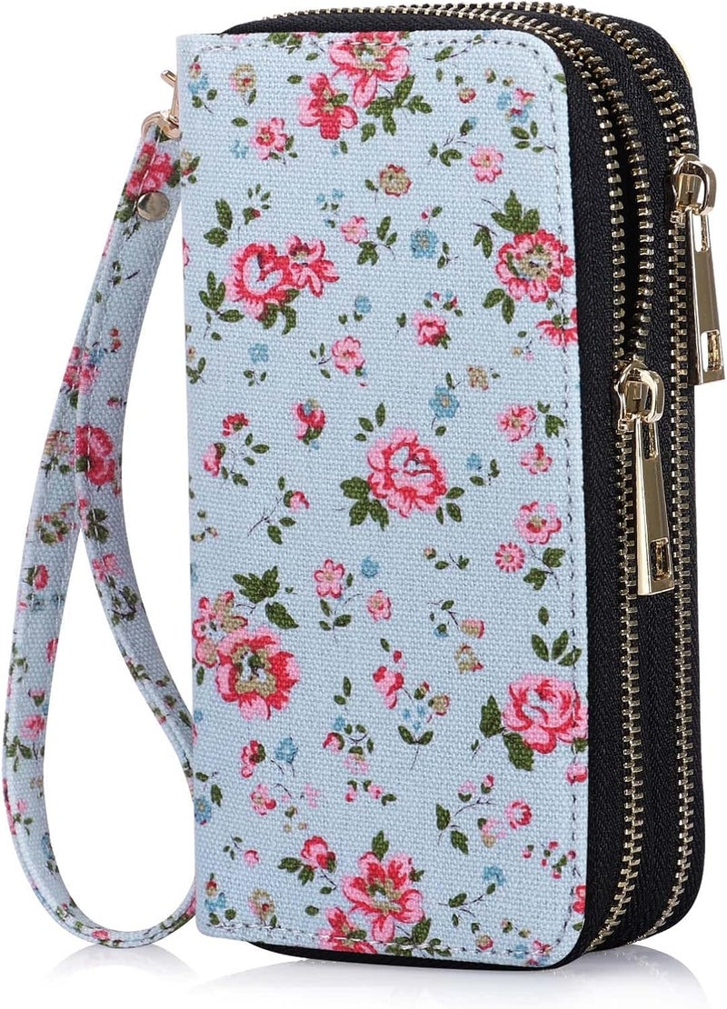 HAWEE Cellphone Wallet for Women Dual Zipper Long Purse with Removable Wristlet - Image 1