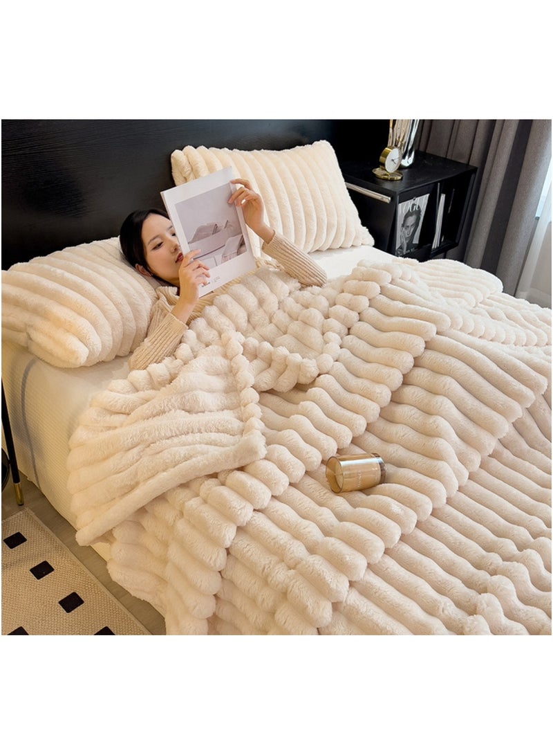 Super Soft Throw Blanket 200x230cm for Couch, Sofa and Bed | Lightweight, Warm and Stylish Fleece Blanket for Room Decor | Magic Fleece Blankets & Throws, White  - Image 3