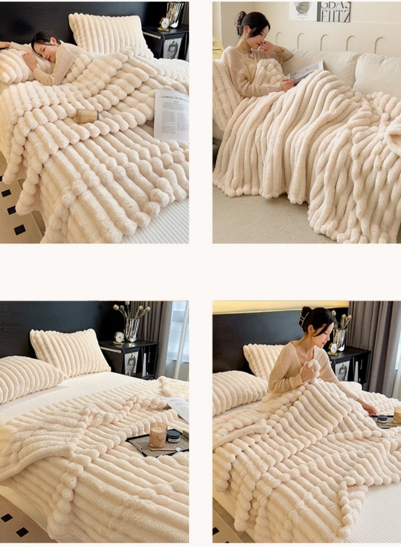 Super Soft Throw Blanket 200x230cm for Couch, Sofa and Bed | Lightweight, Warm and Stylish Fleece Blanket for Room Decor | Magic Fleece Blankets & Throws, White  - Image 4