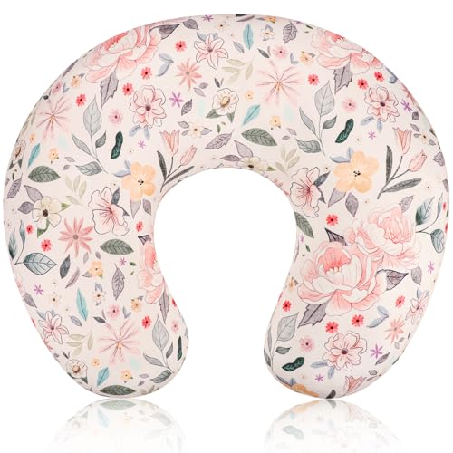 Jundetye Baby Nursing Pillow Cover, Removeable Breastfeeding Pillow Slipcover, Nursing Pillow Case for Newborn Boys Girls, Soft Fabric Fits Snug On Infant, Washable & Breathable, Yellow Pink Flowers