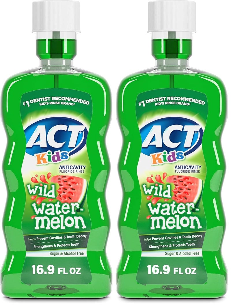 ACT Kids Anticavity Mouthwash, Wild Watermelon | Fluoride Rinse | Alcohol Free | 16.9 fl. oz. | Pack of 2 - Image 1