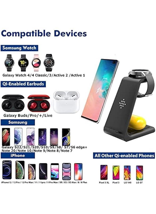 Wireless Charger Samsung 3 in 1 Qi Fast Wireless Charging Station for Multiple Devices Android Galaxy Watch 6/5/4/3/Active2/1/Gear S3,Galaxy S22/S21/S20/S10/Z Fold 3/Pixel 7/6 Phone,Women Men Gift