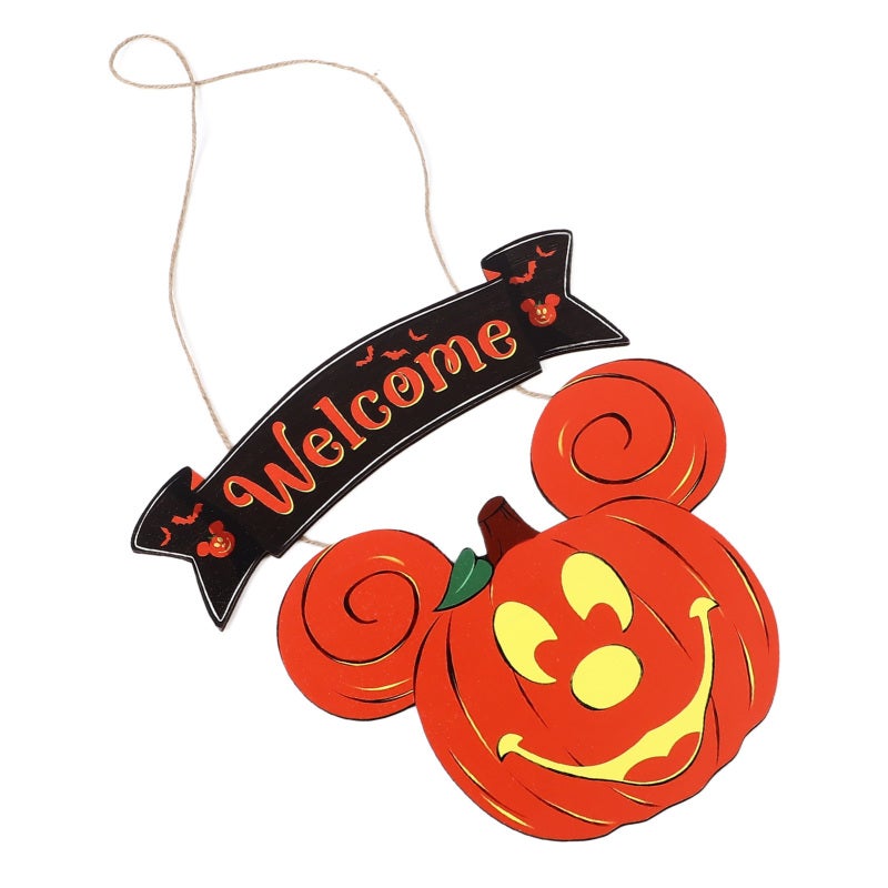 Halloween Door Sign: 2-Part Wooden Hanging Decor - Cute Pumpkin Mouse Design, Burr-Free Smooth Surface for Home, Garden, Halloween Party Event Decoration - Image 1