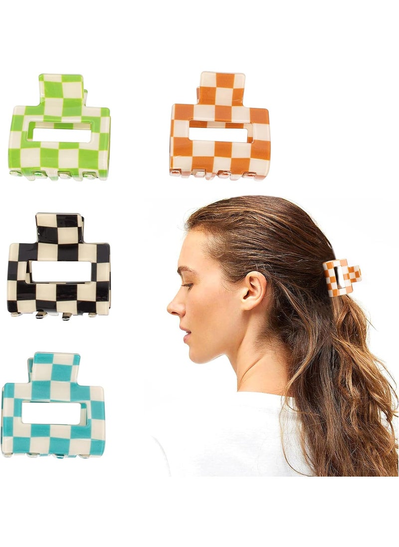 Framendino Framendino 4 Pack Checkered Hair Claw Clips 2 Square Checker Barrettes Medium Cute Jaw Accessories for Women 