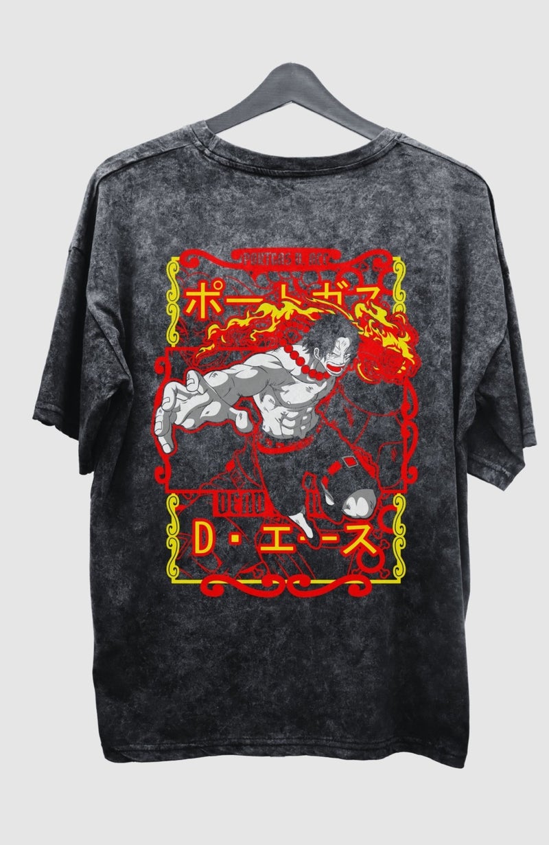 Fuddy Moda Fuddy Fashion Oversize One Piece Ace Back Printed Washed T-Shirt, Unisex Anime Printed Retro T-Shirt - Image 4