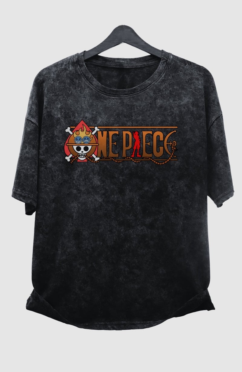 Fuddy Moda Fuddy Fashion Oversize One Piece Ace Back Printed Washed T-Shirt, Unisex Anime Printed Retro T-Shirt - Image 5