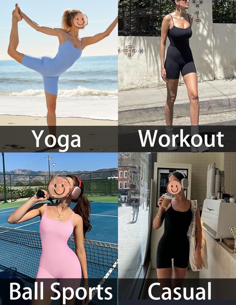 Ekouaer Workout Romper for Women Yoga One Piece Athletic Rompers Black Unitard Gym Outfits Black S - Image 5