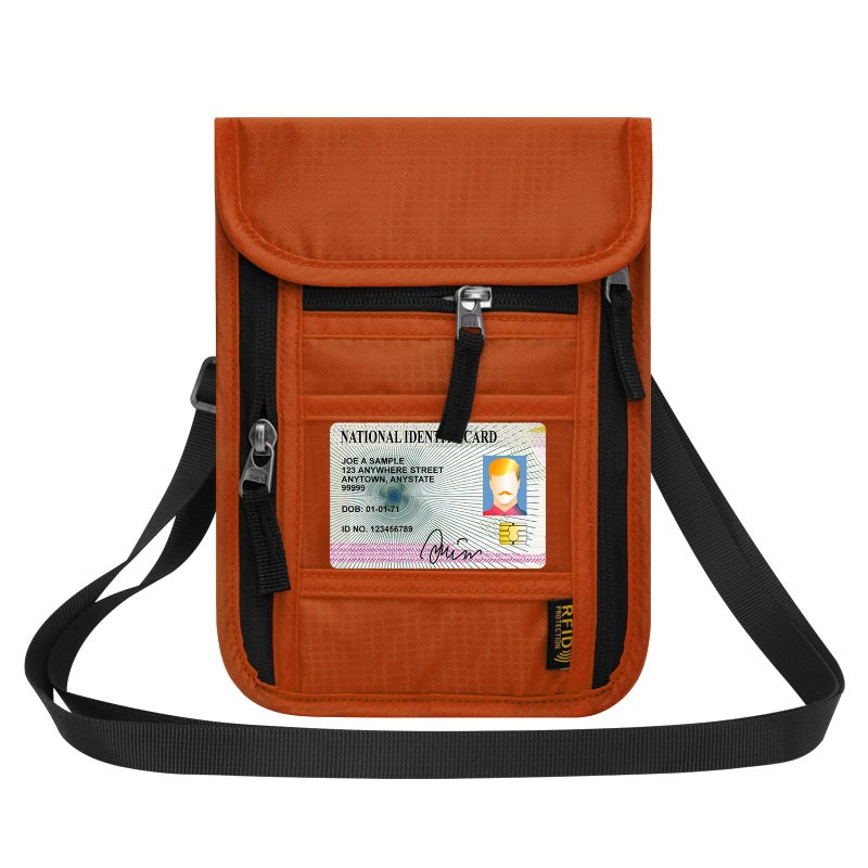 HOTEMIA Neck Wallet for Travel,Passport Holder Neck Pouch for Men Women with Adjustable Neck Strap and RFID Blocking (Orange) - Image 1