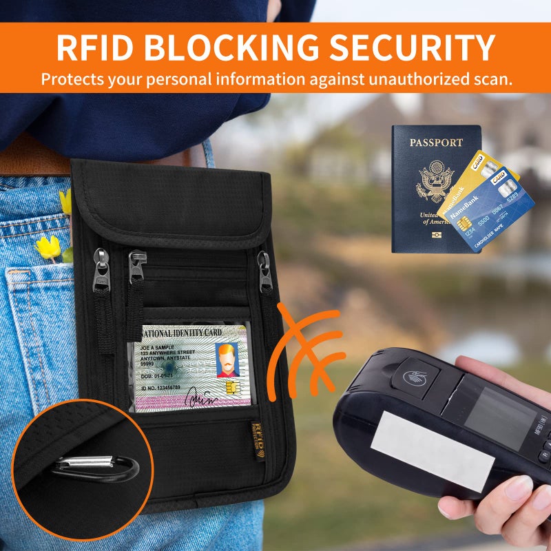 HOTEMIA Neck Wallet for Travel,Passport Holder Neck Pouch for Men Women with Adjustable Neck Strap and RFID Blocking (Orange) - Image 5