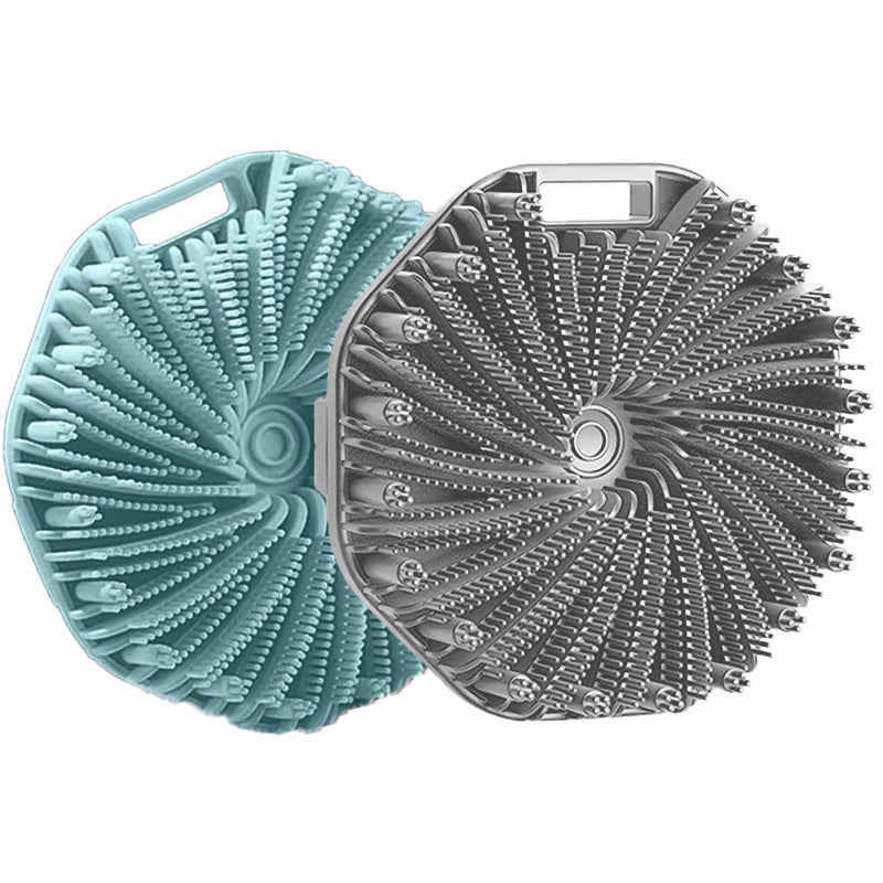 RamPula Silicone Body Scrubber, Silicone Loofah, Quick-Dry Exfoliating Body Brush for Wet or Dry Brushing, More Hygienic Than Traditional Loofah, Medium-Bristle Brush, Eucalyptus Green and Gray - Image 1