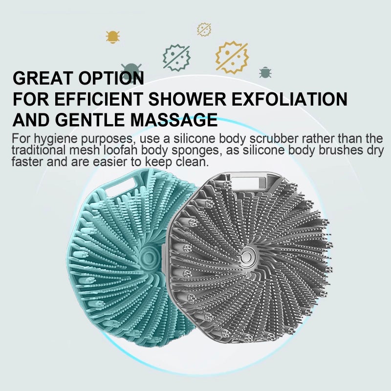 RamPula Silicone Body Scrubber, Silicone Loofah, Quick-Dry Exfoliating Body Brush for Wet or Dry Brushing, More Hygienic Than Traditional Loofah, Medium-Bristle Brush, Eucalyptus Green and Gray - Image 3