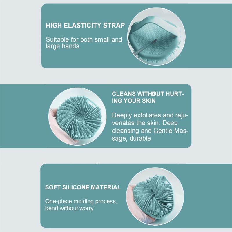 RamPula Silicone Body Scrubber, Silicone Loofah, Quick-Dry Exfoliating Body Brush for Wet or Dry Brushing, More Hygienic Than Traditional Loofah, Medium-Bristle Brush, Eucalyptus Green and Gray - Image 4