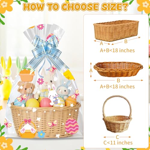 ZYLOP 10 Pack Easter Basket Bags with Bows, 20x28 Inch Large Cellophane Wrap for Gift Baskets, 2.8 Mil Thick Clear Plastic Wrapping, Big Cello Bag Set for Oversized Toys & Holiday Hampers - Image 3